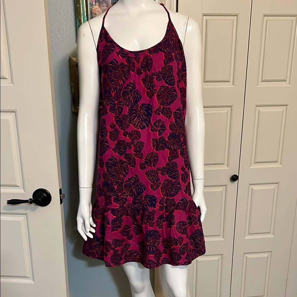 Pink and Purple Leaf Print Dress #CC